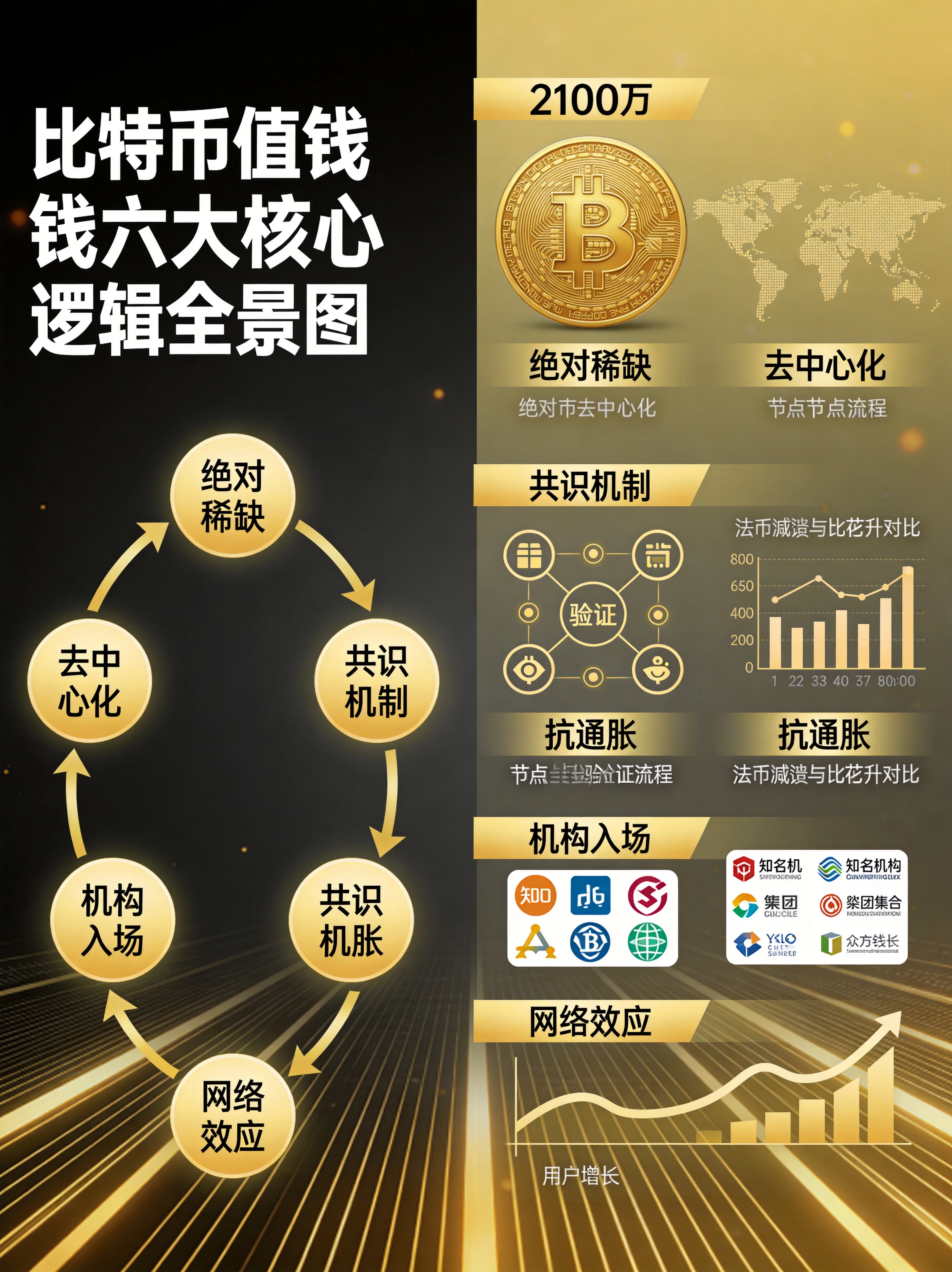 比特币与黄金多维度对比信息图,总量上限、可分割性、携带便捷、历史验证、波动性、增长潜力六大维度对比展示 比特币与黄金多维度对比信息图,总量上限、可分割性、携带便捷、历史验证、波动性、增长潜力六大维度对比展示