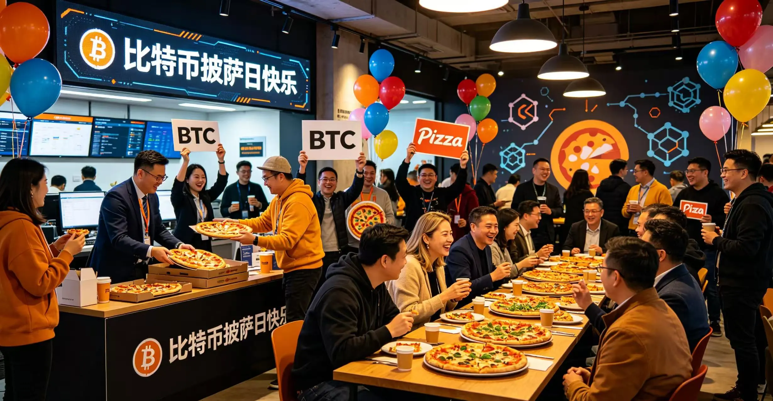 2026 年比特币披萨日的全球社区庆祝场景 2026 年比特币披萨日的全球社区庆祝场景