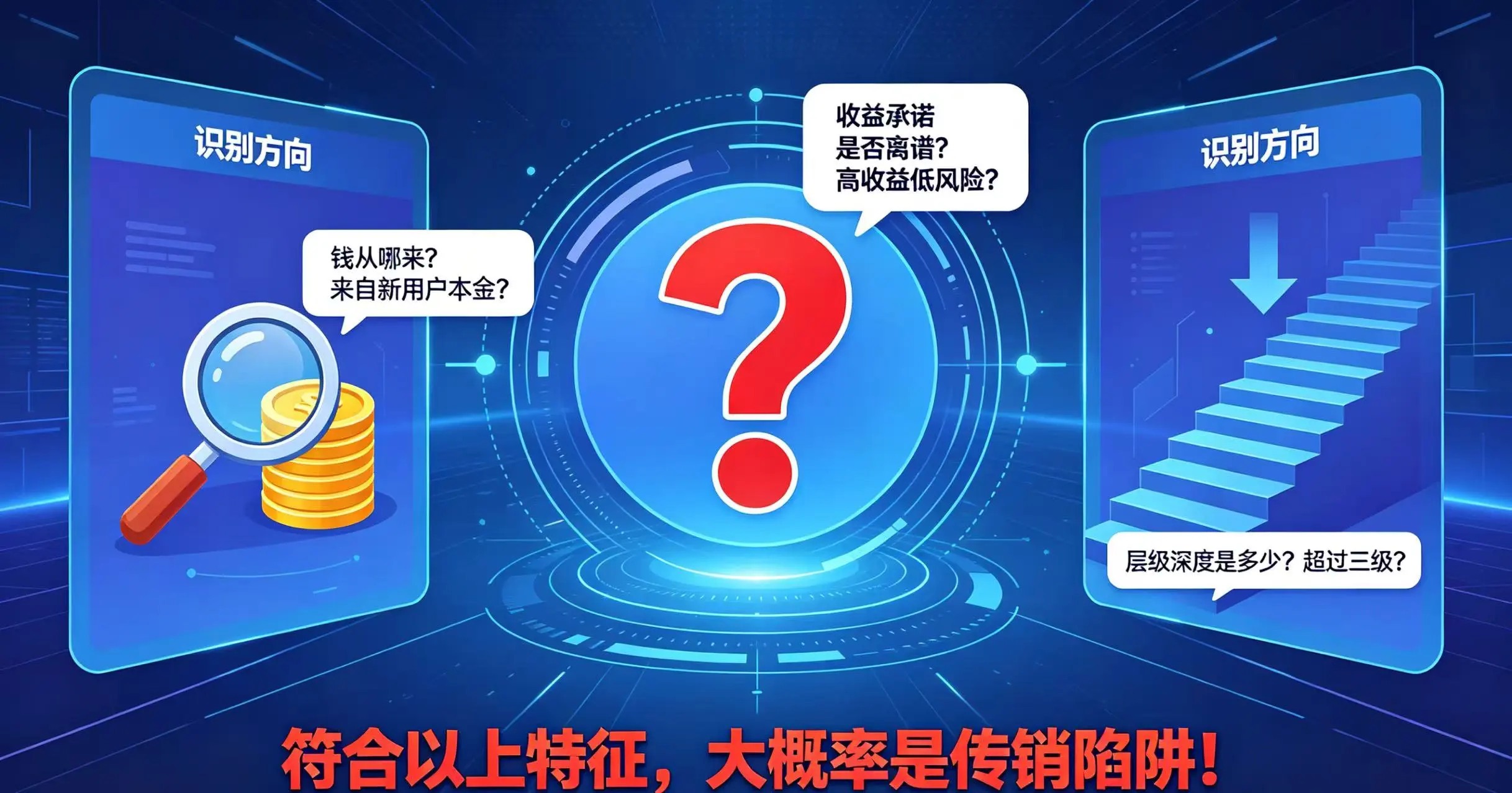 巨大的问号图标周围环绕着三个识别方向 巨大的问号图标周围环绕着三个识别方向