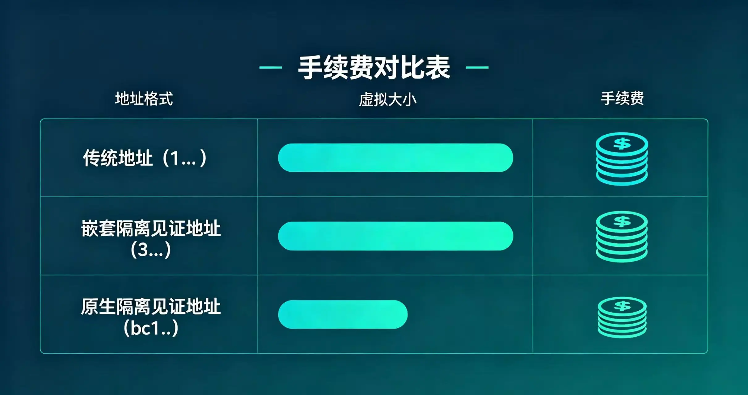 不同地址格式手续费对比图 不同地址格式手续费对比图