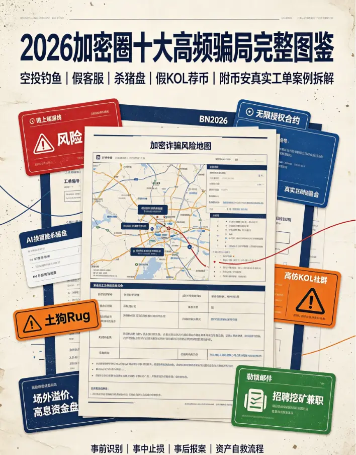 加密圈十大高频骗局图鉴：空投钓鱼、假客服、杀猪盘、假 KOL 荐币，每类骗局附币安真实工单案例